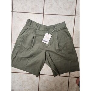 EVERLANE Women Olive Green Linen Blend Pleated Wide Leg Shorts Size 6